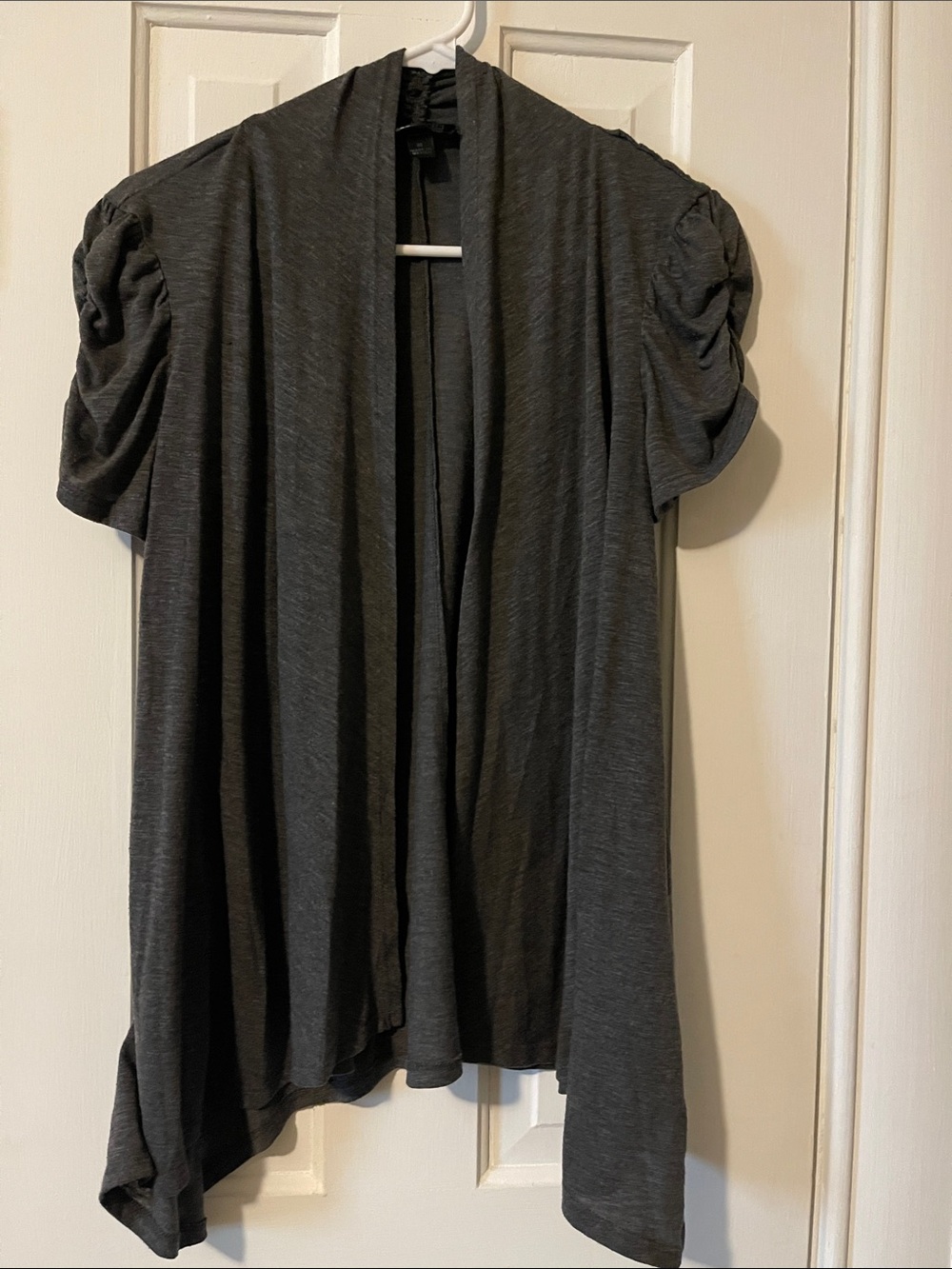 AB studio Dark Gray Open Front Draped Cardigan